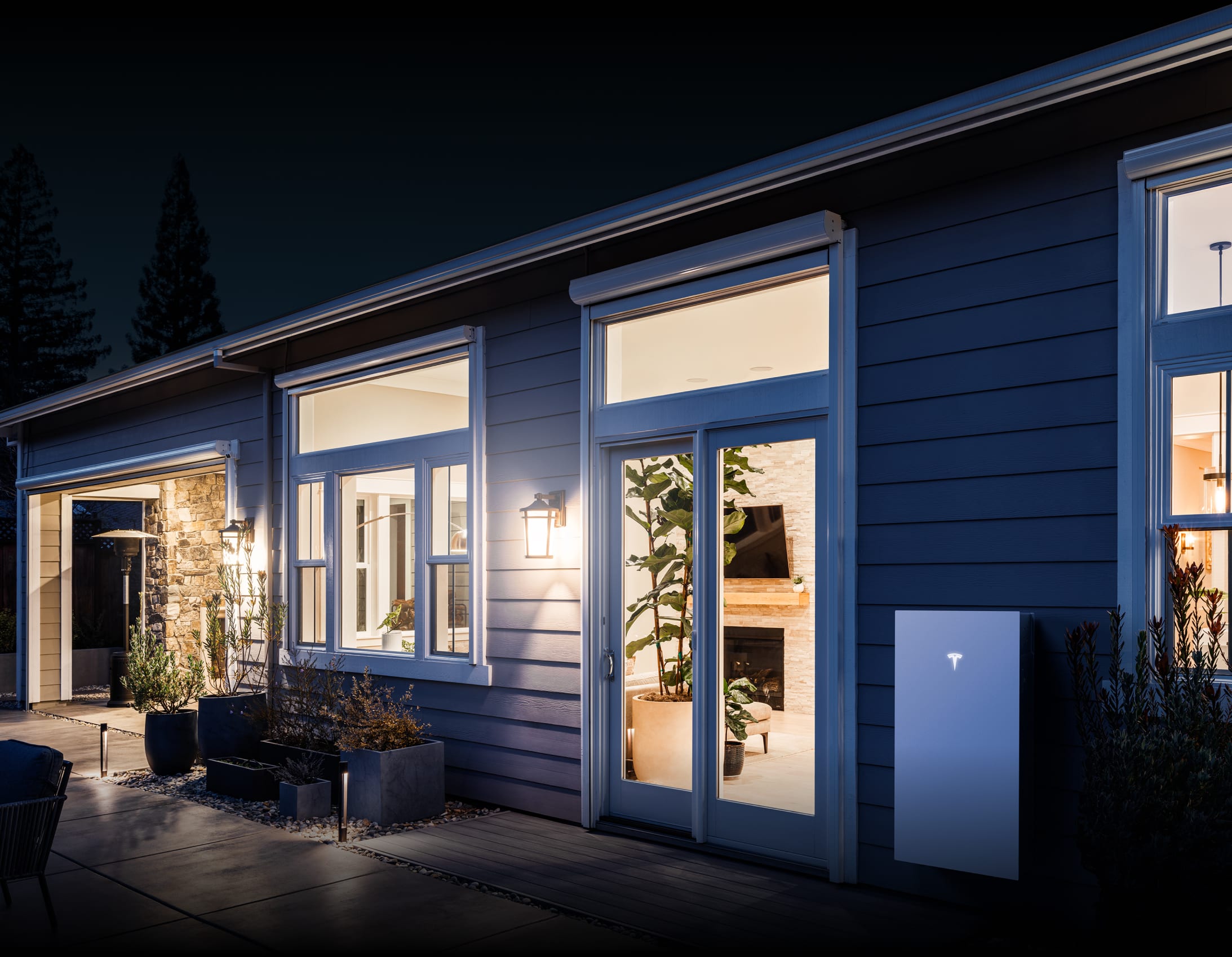 Powerwall lighting home during a storm
