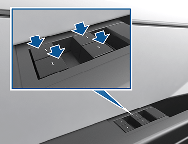 Arrows pointing to the four window switches on the driver's door