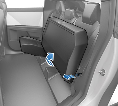 Rear seat cushion folding upward to maximize cargo space